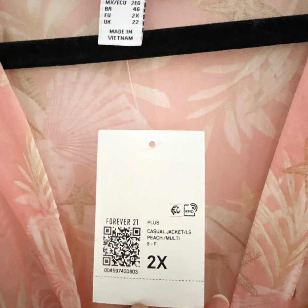 Forever 21 Sea Shell Leaf Sheer Robe Swim Cover Up With Tie 2X NWT - Picture 4 of 6